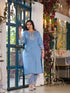 Women Plus Size Blue Pure Cotton Kurta Set With Dupatta